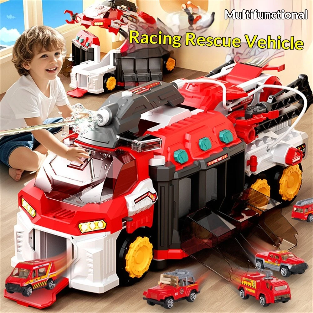 Multifunctional Racing Rescue Vehicle Deformed Engineering Fire Truck Alloy Fire Truck Police Cars with Water Spray Function Kids Fire Engine Toy — view 2