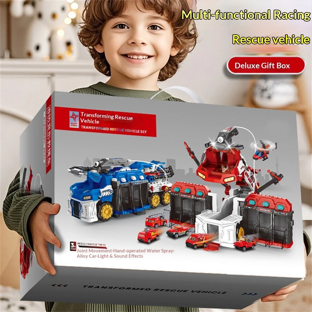 Multifunctional Racing Rescue Vehicle Deformed Engineering Fire Truck Alloy Fire Truck Police Cars with Water Spray Function Kids Fire Engine Toy — view 3