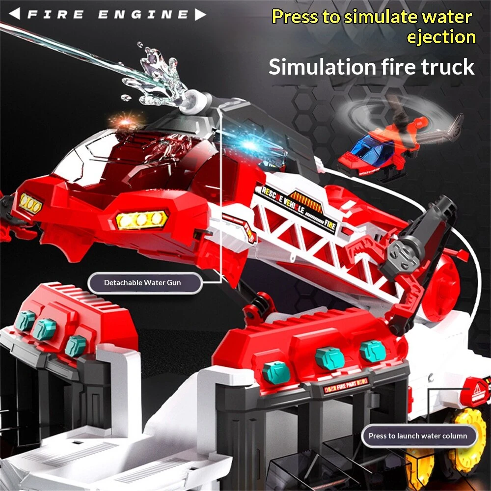 Multifunctional Racing Rescue Vehicle Deformed Engineering Fire Truck Alloy Fire Truck Police Cars with Water Spray Function Kids Fire Engine Toy — view 5