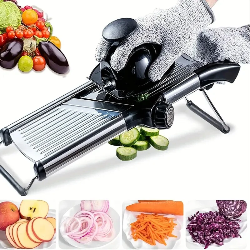 Multifunctional Vegetable Cutter Grater Food Slicer Adjustable Thickness for Cheese Fruits Vegetables Stainless Steel Food Cutter Slicer Dicer with Extra Brush for Kitchen — view 2