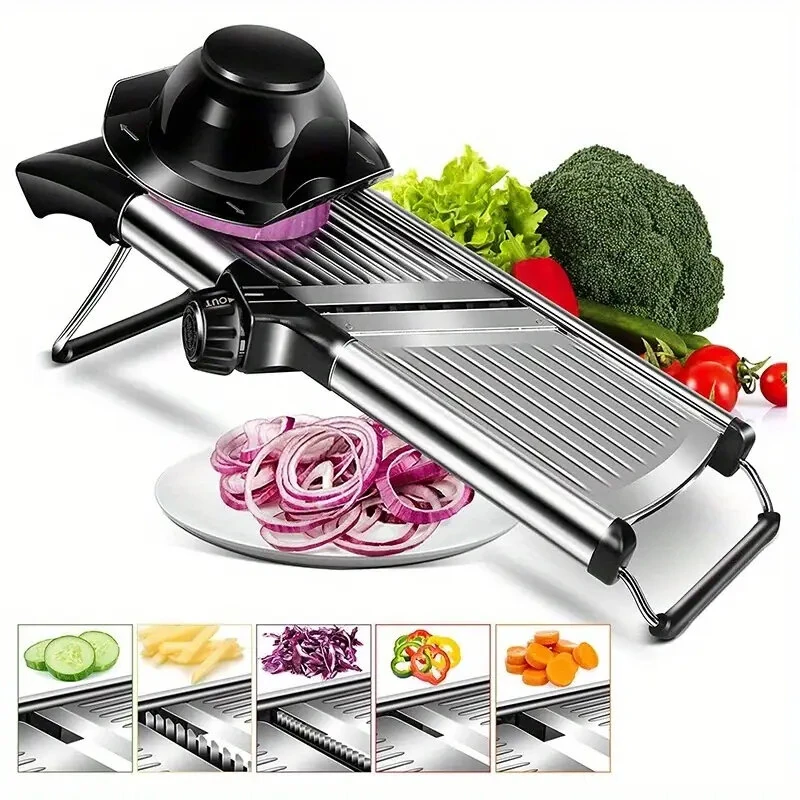 Multifunctional Vegetable Cutter Grater Food Slicer Adjustable Thickness for Cheese Fruits Vegetables Stainless Steel Food Cutter Slicer Dicer with Extra Brush for Kitchen — view 4