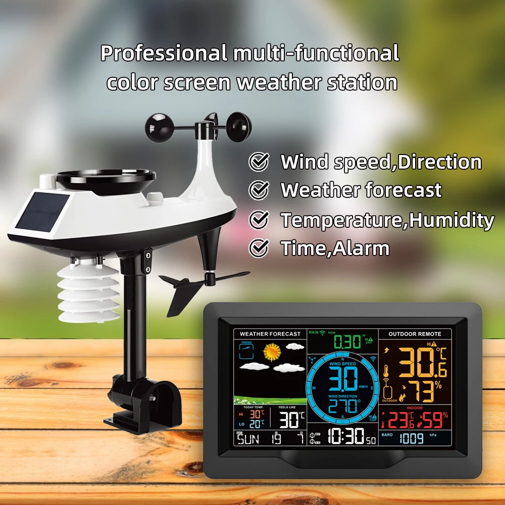 Multifunctional Weather Station Temperature Humidity Wind Speed and Rainfall Detection Wireless Weather Forecast Clock — view 2