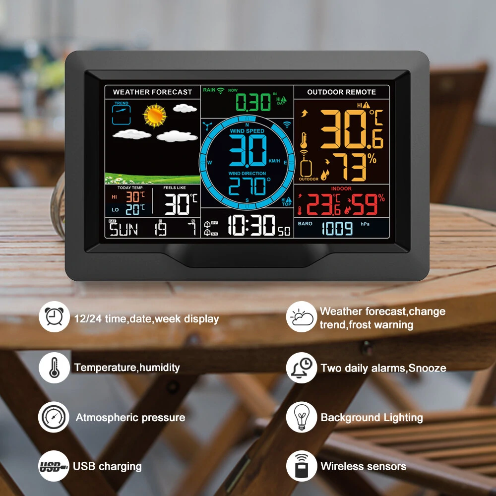 Multifunctional Weather Station Temperature Humidity Wind Speed and Rainfall Detection Wireless Weather Forecast Clock — view 4