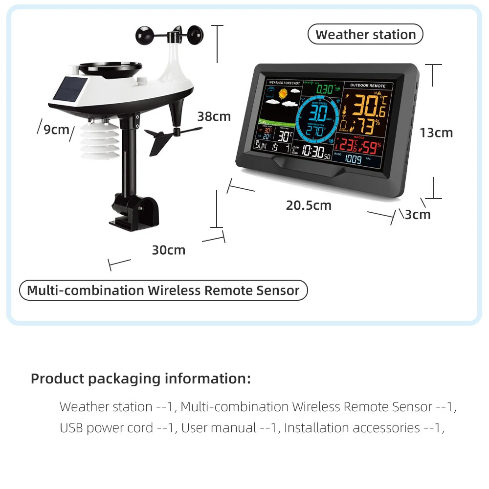 Multifunctional Weather Station Temperature Humidity Wind Speed and Rainfall Detection Wireless Weather Forecast Clock — view 6