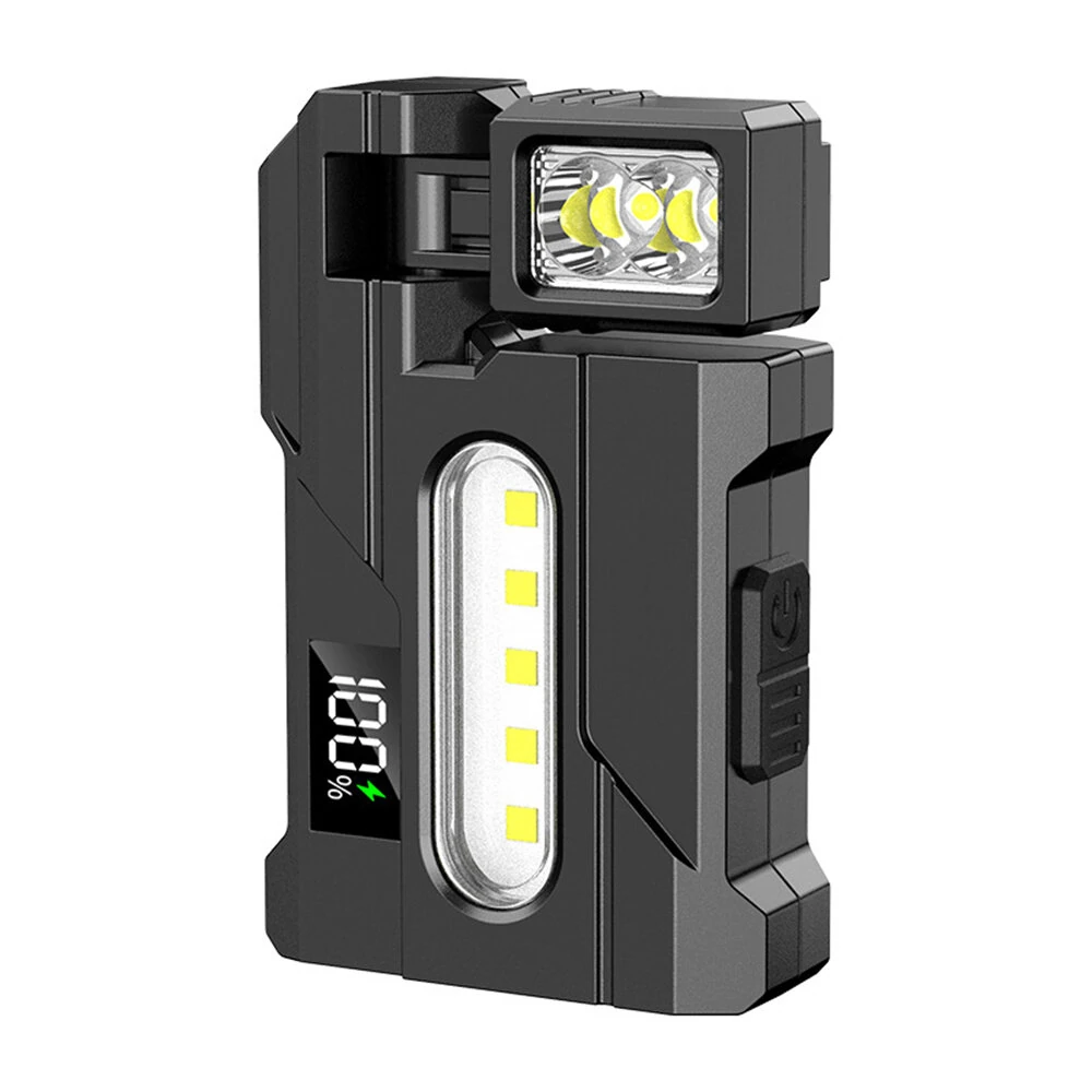 Multipurpose Dual Light Source LED Keychain Flashlight LCD Display Rotatable Pocket Work Light with Metal Clip EDC Torch for Outdoor Camping Hiking Emergency — view 2