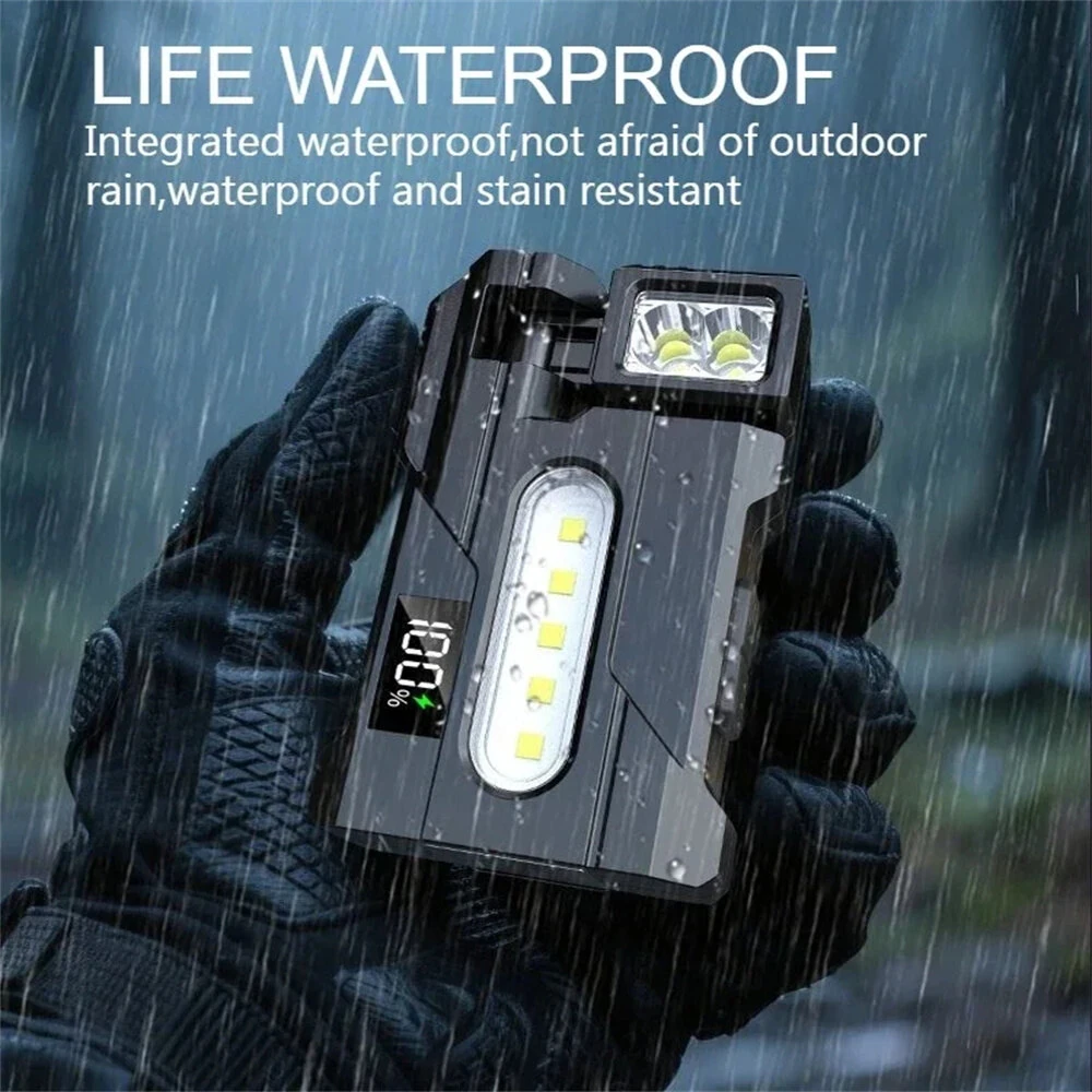 Multipurpose Dual Light Source LED Keychain Flashlight LCD Display Rotatable Pocket Work Light with Metal Clip EDC Torch for Outdoor Camping Hiking Emergency — view 7