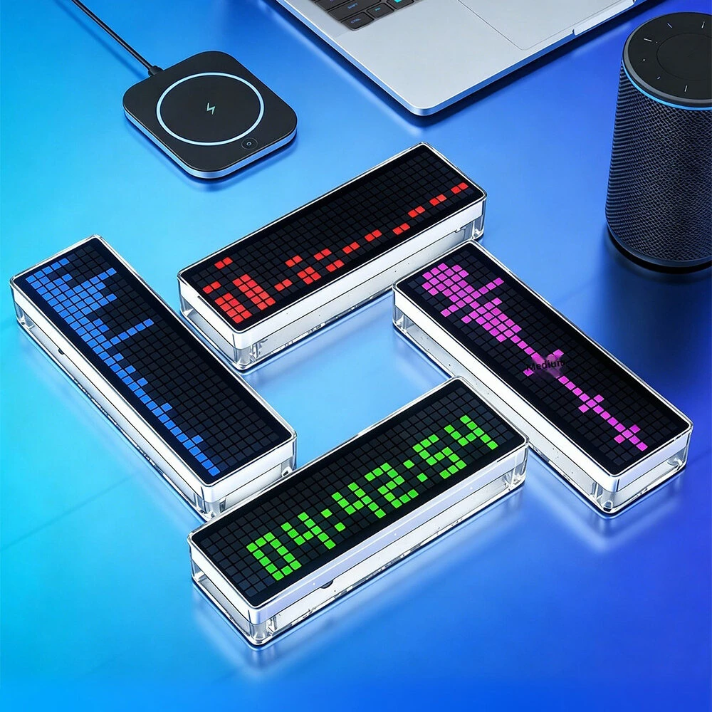Music Spectrum Clock DIY Kit 8x32 LED Matrix 256 LEDs USB-C 5V Audio Reactive Transparent Acrylic Case Time Display Desktop Ambience Light Visualizer — view 3