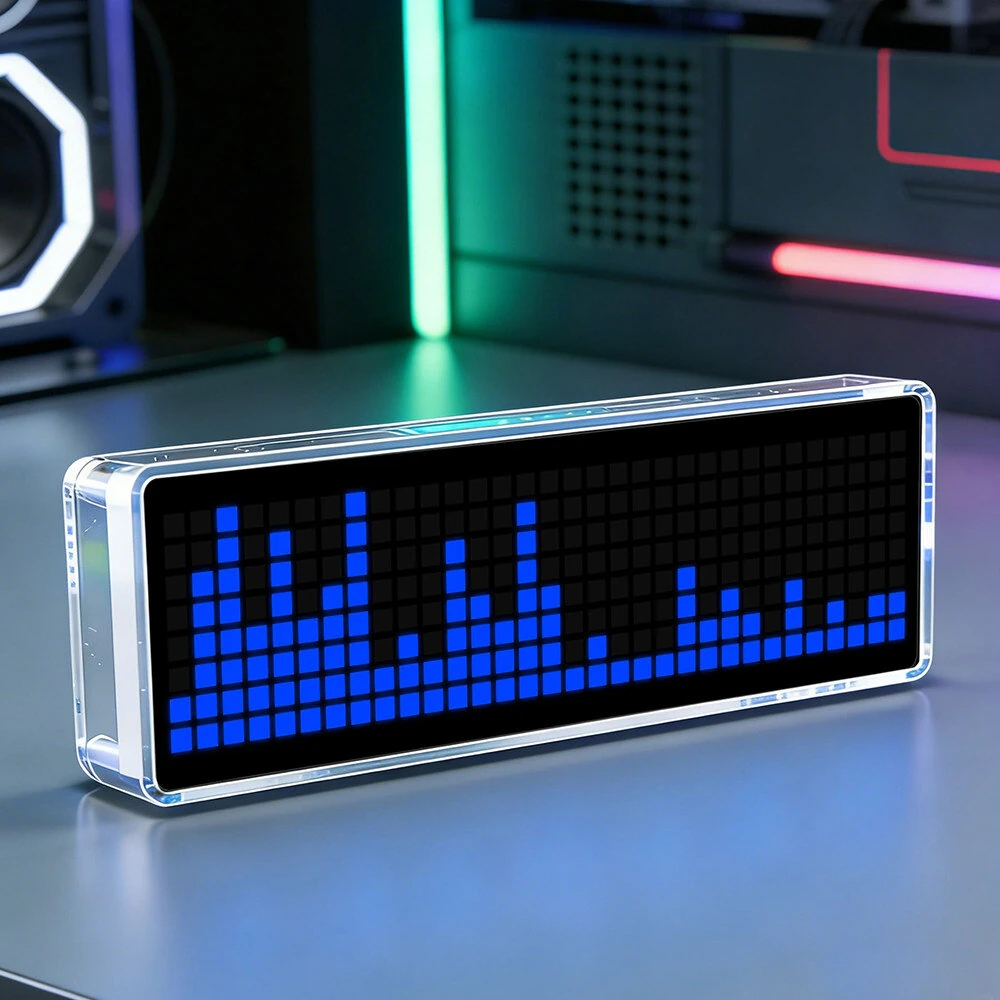 Music Spectrum Clock DIY Kit 8x32 LED Matrix 256 LEDs USB-C 5V Audio Reactive Transparent Acrylic Case Time Display Desktop Ambience Light Visualizer — view 5