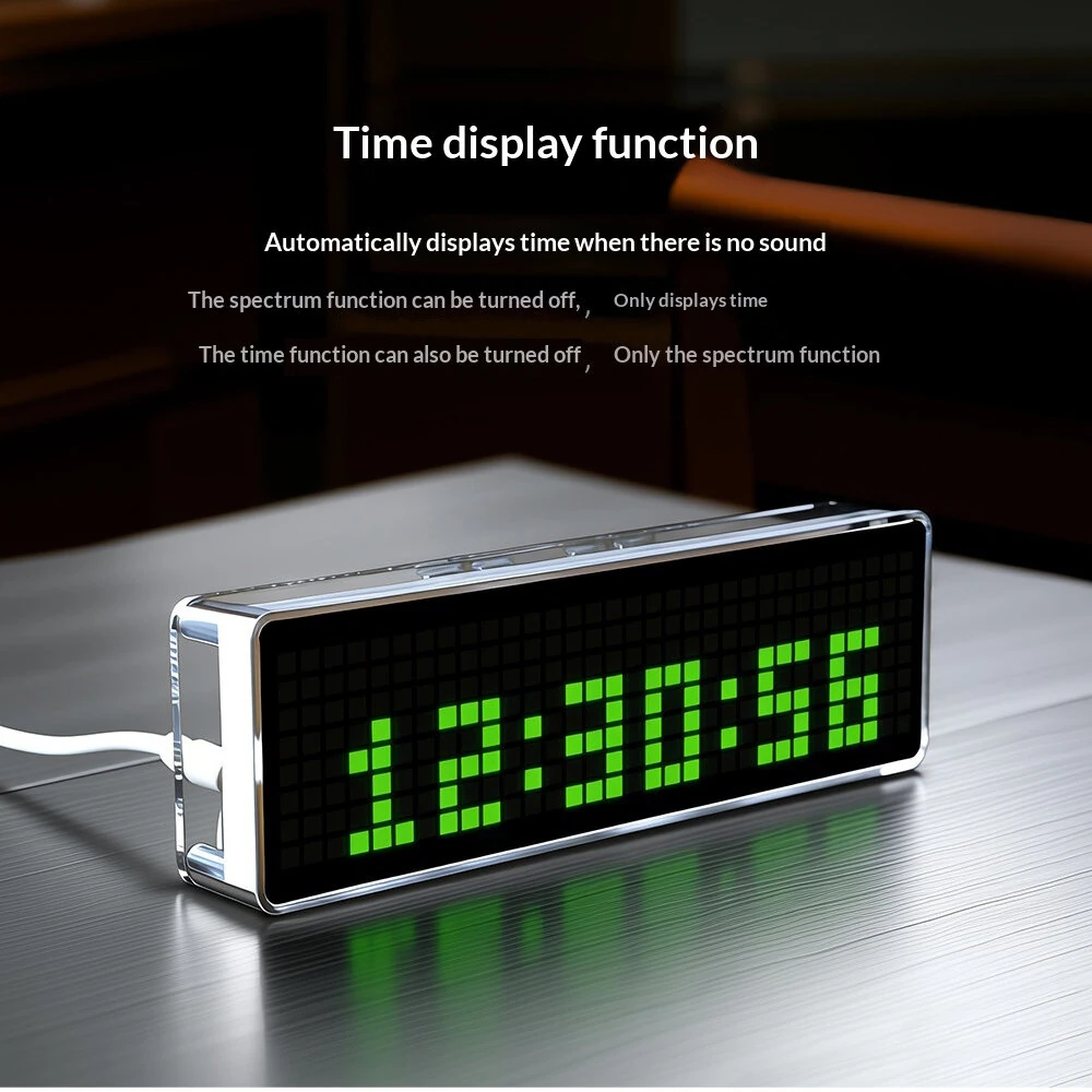 Music Spectrum Clock DIY Kit 8x32 LED Matrix 256 LEDs USB-C 5V Audio Reactive Transparent Acrylic Case Time Display Desktop Ambience Light Visualizer — view 6