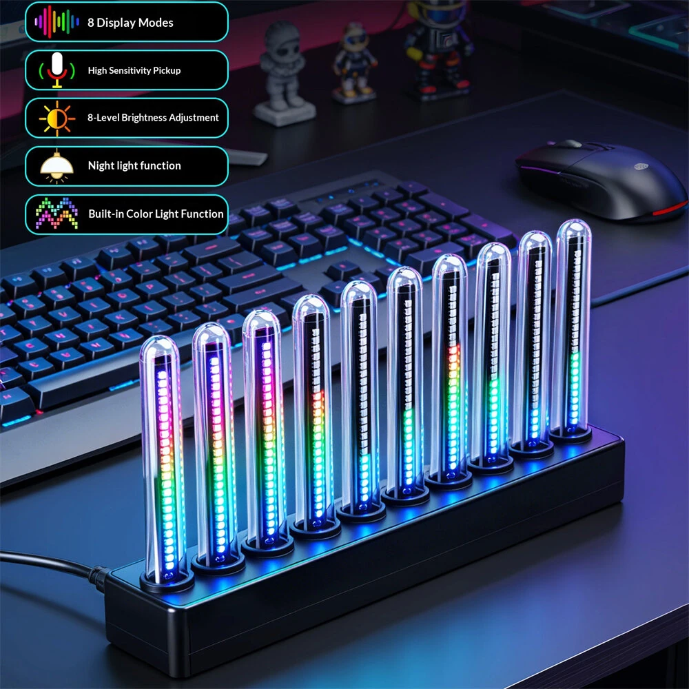 Music Sync Spectrum Light Bar 240 RGB LEDs 14 Color Modes 8 Visualizer Effects USB-C 5V 2A Sound Reactive Ambient Lighting Night Light Adjustable Brightness Desktop Gaming Decor — view 2