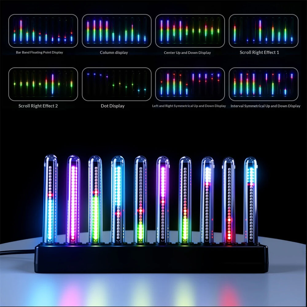 Music Sync Spectrum Light Bar 240 RGB LEDs 14 Color Modes 8 Visualizer Effects USB-C 5V 2A Sound Reactive Ambient Lighting Night Light Adjustable Brightness Desktop Gaming Decor — view 3