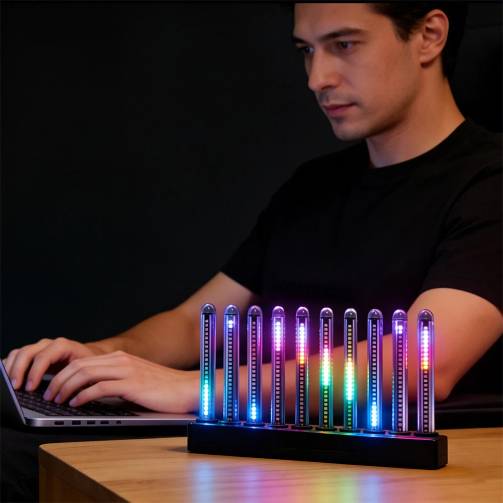 Music Sync Spectrum Light Bar 240 RGB LEDs 14 Color Modes 8 Visualizer Effects USB-C 5V 2A Sound Reactive Ambient Lighting Night Light Adjustable Brightness Desktop Gaming Decor — view 5