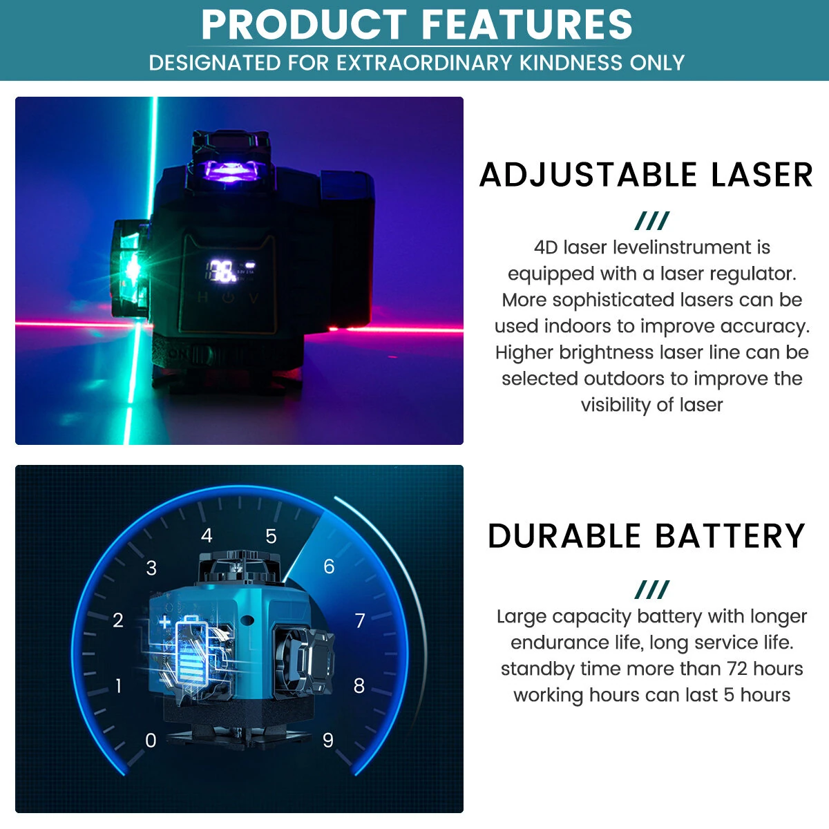 MUSTOOL 4D 16 Line Laser Level 4-color Laser Instrument With Magnet Wall Level Portable Provincial Support Cross Laser Instrument — view 5