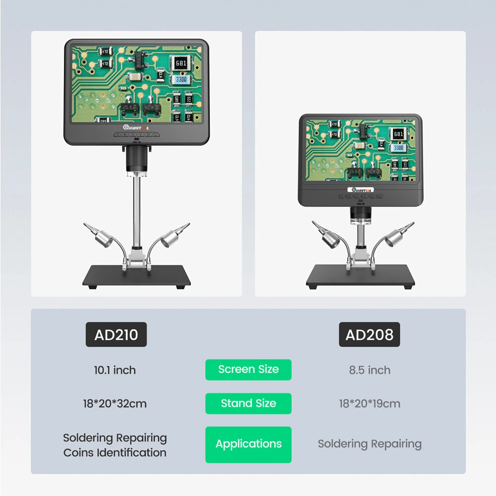MUSTOOL AD210 10" Digital Microscope 5X-260X Magnification Adjustable LCD for PCB/SMD 1080P Soldering Microscopio — view 5