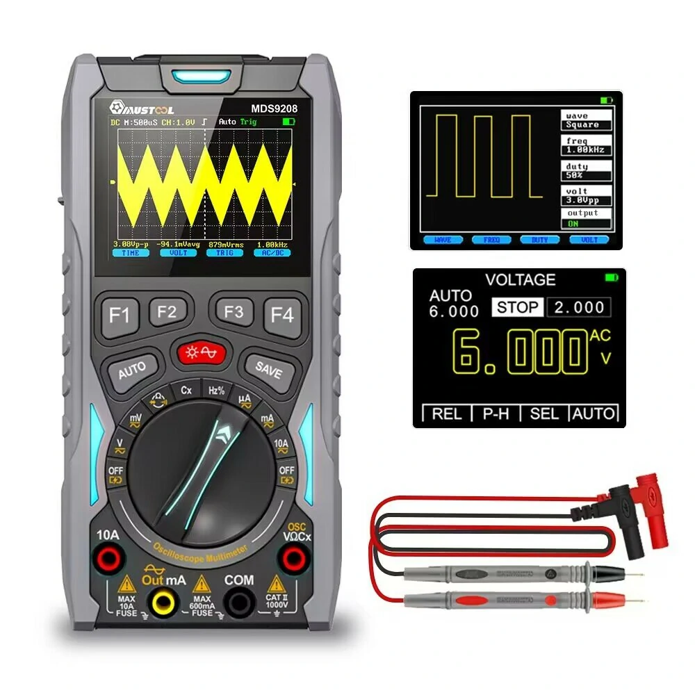 MUSTOOL MDS9208 3In1 Oscilloscope Multimeter Signal Generator 12MHz 50Msps Portable High Storage Capacity Low Power Consumption