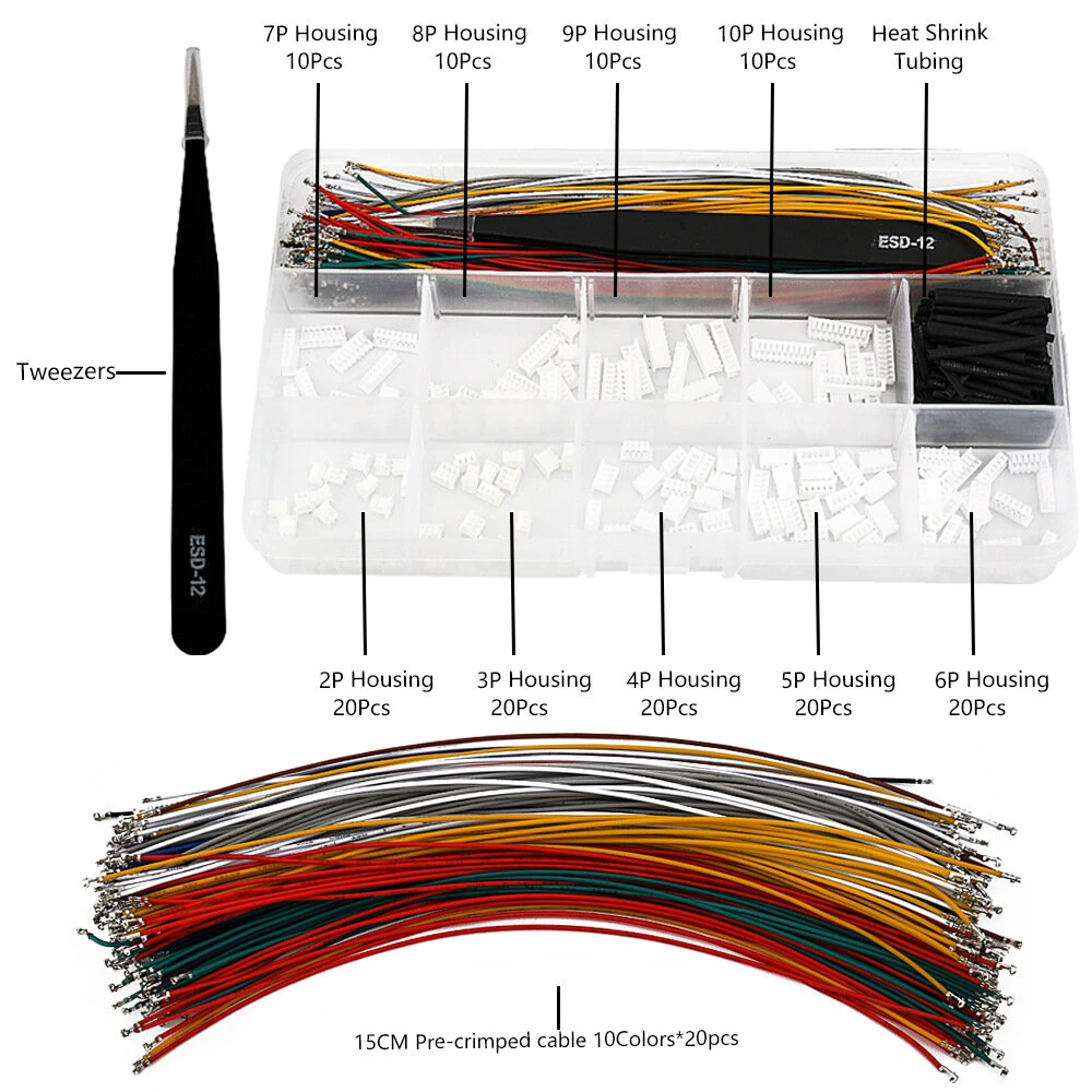 MX1.25MM Connector Kit Pre Crimped Cable 15CM 10 Colors 2-10 Pin Housing Heat Shrink Tubing Electronics Prototyping Wiring Solution — view 2