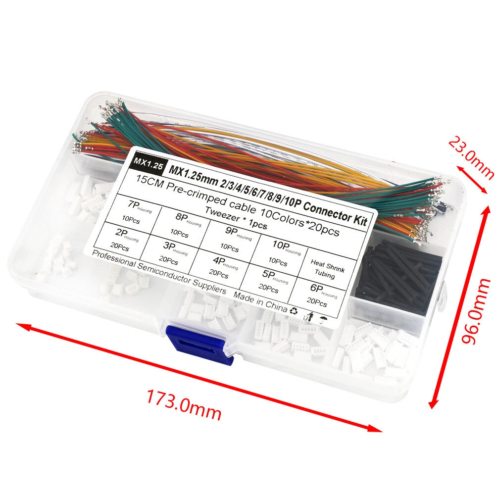 MX1.25MM Connector Kit Pre Crimped Cable 15CM 10 Colors 2-10 Pin Housing Heat Shrink Tubing Electronics Prototyping Wiring Solution — view 4