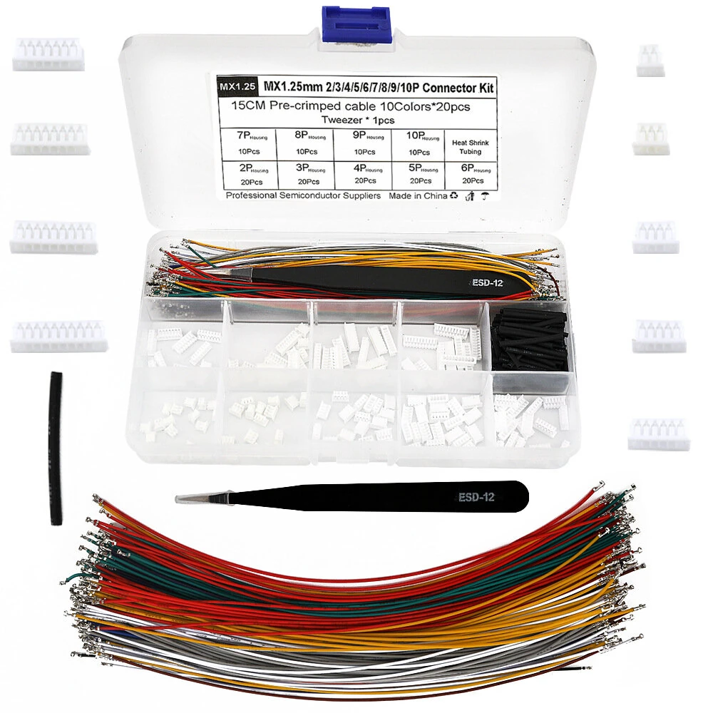 MX1.25MM Connector Kit Pre Crimped Cable 15CM 10 Colors 2-10 Pin Housing Heat Shrink Tubing Electronics Prototyping Wiring Solution — view 5