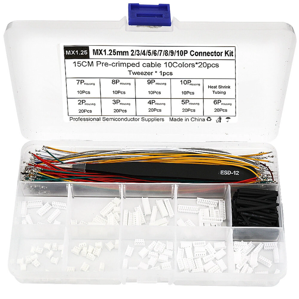 MX1.25MM Connector Kit Pre Crimped Cable 15CM 10 Colors 2-10 Pin Housing Heat Shrink Tubing Electronics Prototyping Wiring Solution — view 6