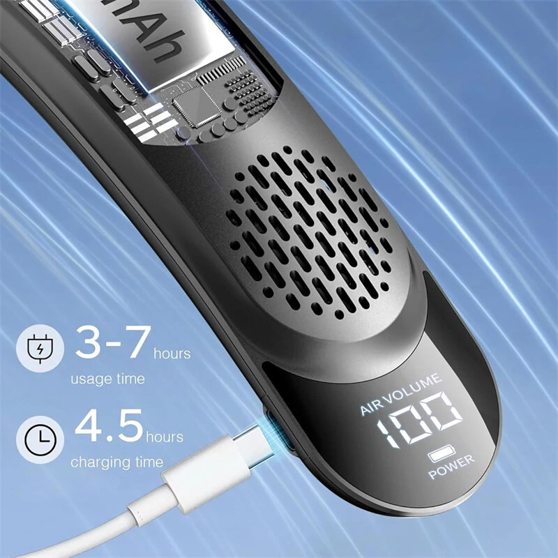 Neck Fan Cooling Rechargeable Air Conditioning Fans Air Cooler 4000mAh Air Conditioner 3 Speed for Outdoor Sports — view 6