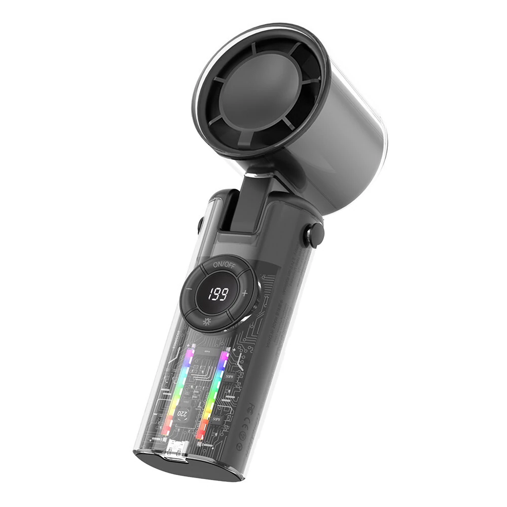 Neck Hanging Fan Portable 199 Gear Cooling Fan Turbine Handheld Small Fan with LED Display Smart Indicator Lights — view 2