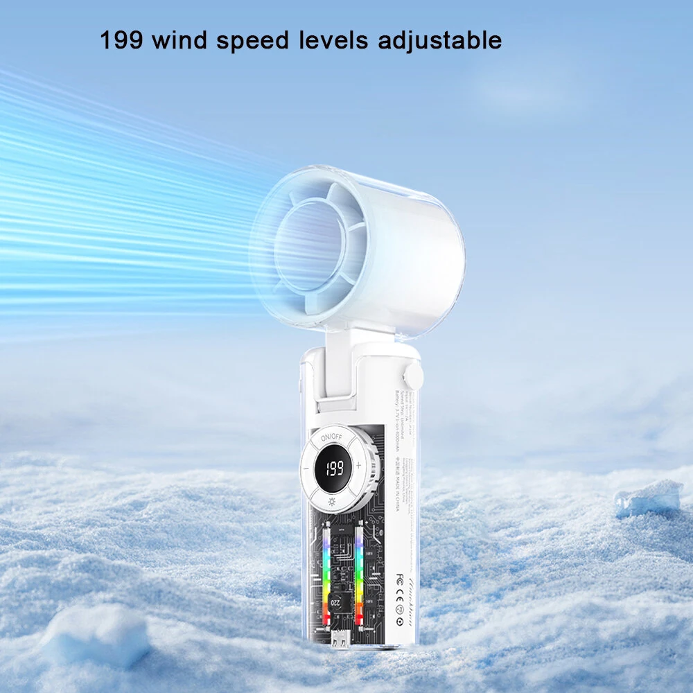 Neck Hanging Fan Portable 199 Gear Cooling Fan Turbine Handheld Small Fan with LED Display Smart Indicator Lights — view 5