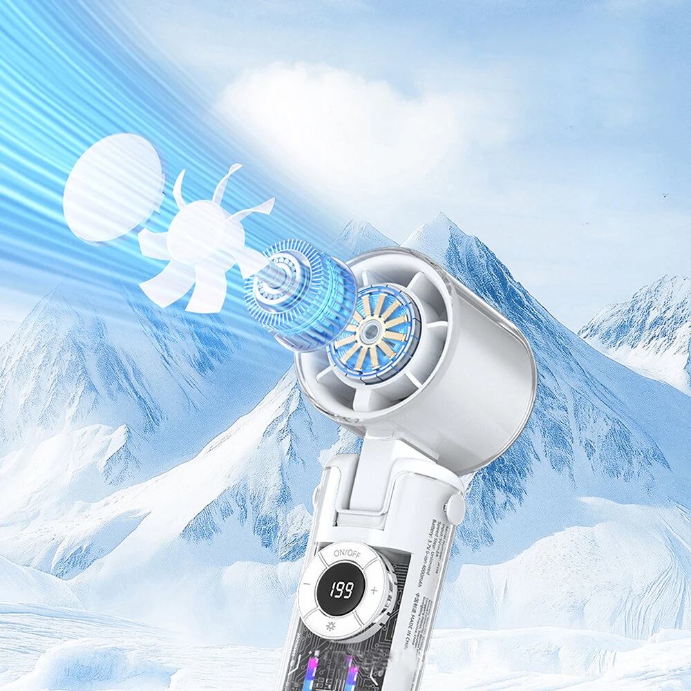 Neck Hanging Fan Portable 199 Gear Cooling Fan Turbine Handheld Small Fan with LED Display Smart Indicator Lights — view 6