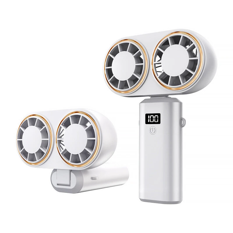Neck Hanging Fan USB Rechargeable Folding Design Dual Turbo Dual Fan Cooler Rechargeable Cooling Fan With Digital Display — view 3