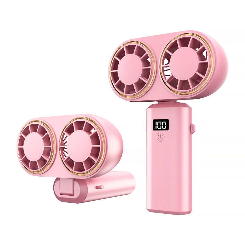 Neck Hanging Fan USB Rechargeable Folding Design Dual Turbo Dual Fan Cooler Rechargeable Cooling Fan With Digital Display — view 4
