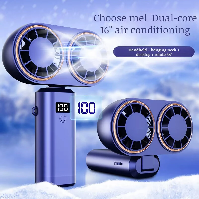 Neck Hanging Fan USB Rechargeable Folding Design Dual Turbo Dual Fan Cooler Rechargeable Cooling Fan With Digital Display — view 5