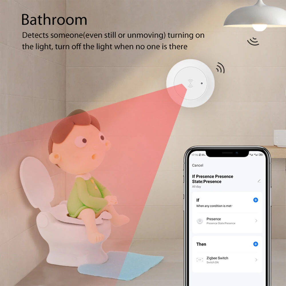 NEO Tuya Zigbe 24G MmWave Radar Smart Human Presence Sensor with Illumination Detector Support Wired Light Switch 95~250V — view 6