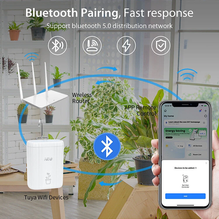NEO WiFi Smart Drip Irrigation Kit for 10 Potted Plants Automatic Plant Waterer App Control Timer Function Water Shortage Power Alert Remote Control — view 4