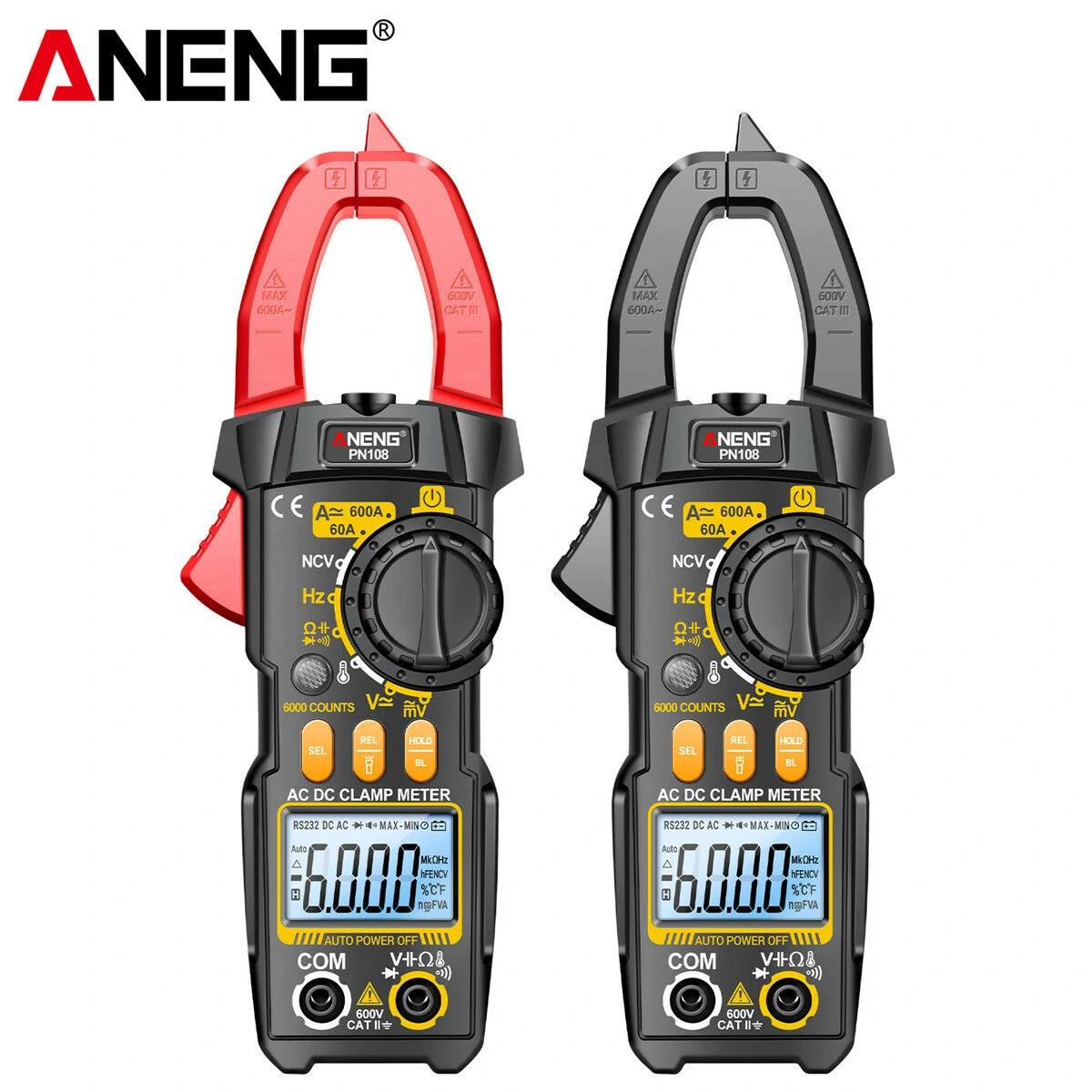 NEW ANENG PN108 Clamp Meter High-Precision AC/DC Voltage Current Tester 600A 600V Auto Power Off Backlit Display — NEW
