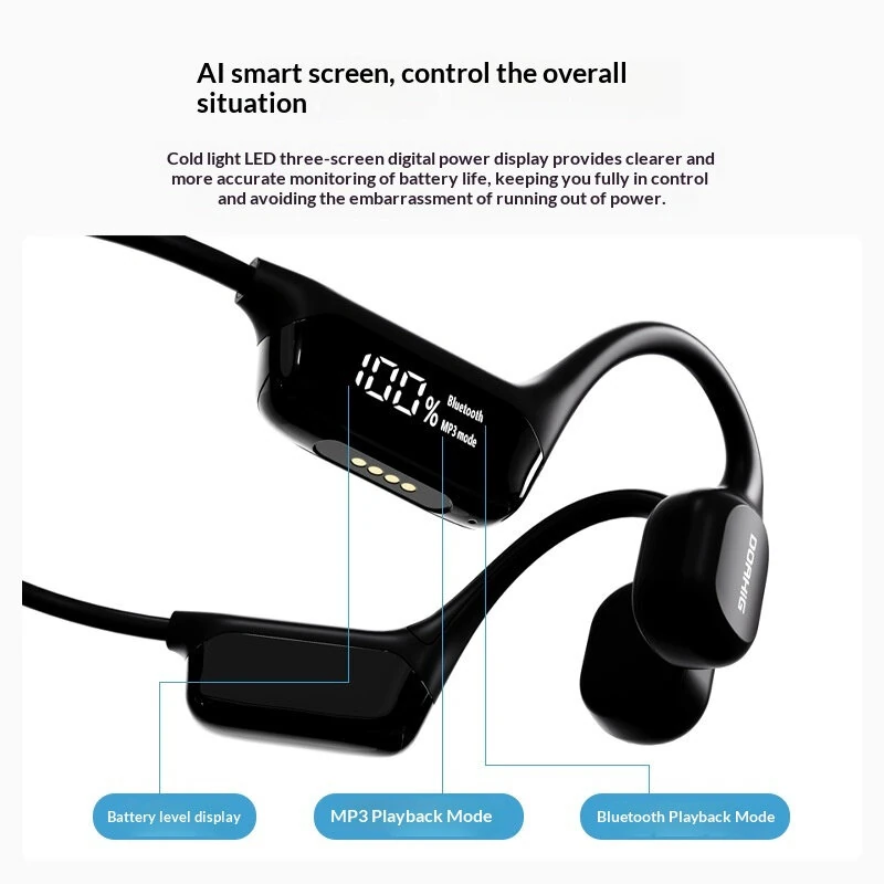 New Display Screen Bone Conduction Bluetooth 5.4 Earphone With 32GB Memory 360° Panoramic Sound High&Low Dual Diaphragm 3D Ultra-Sensory Display Screen IP68 Depth Wateproof and Sweatproof Earclips Sports Headphones — view 7