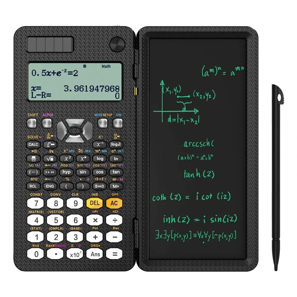 NEWYES 991ES 6.5 Inches Scientific Calculator with LCD Writing Tablet and 417 Functions Solar Energy Science Calculators Notepad Professional Foldable Calculators for School Students Office Assistant — view 2