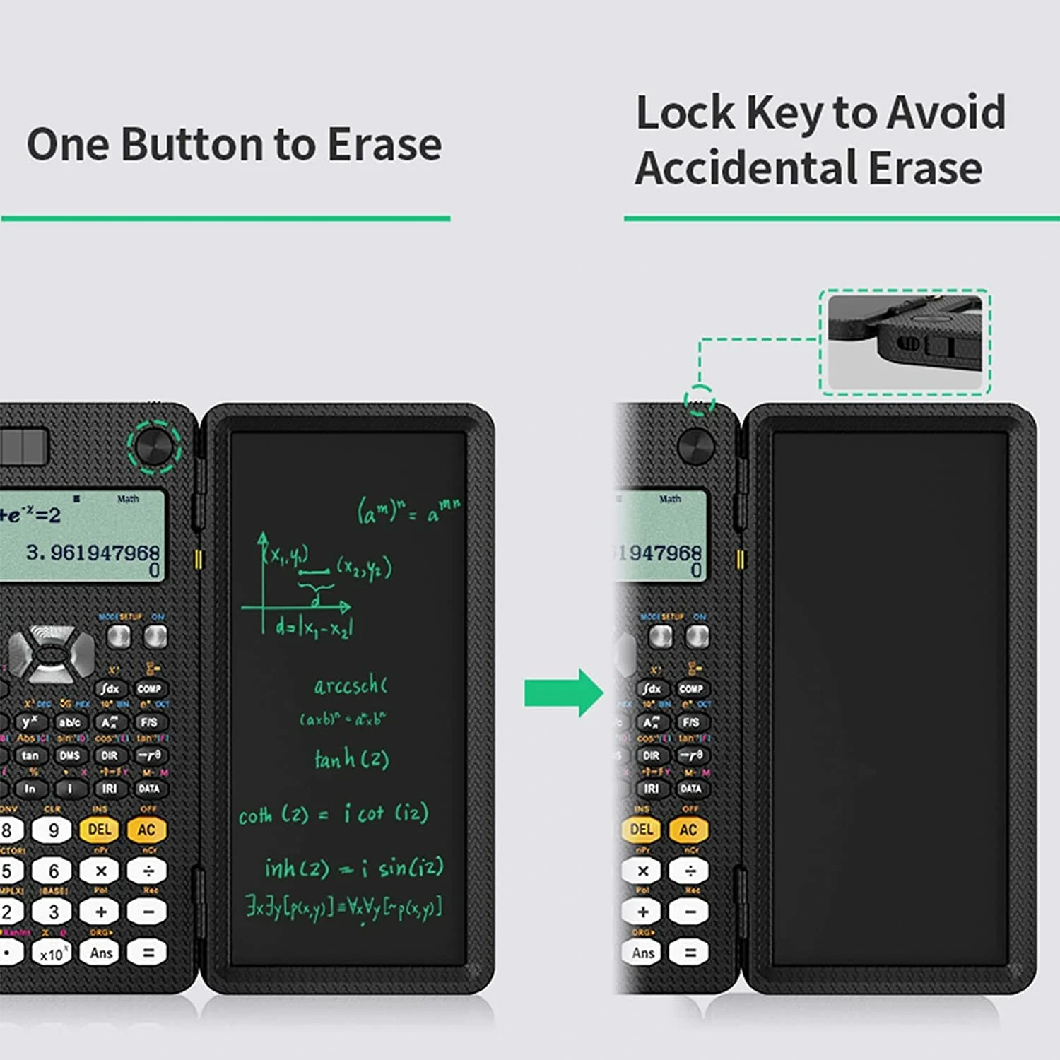 NEWYES 991ES 6.5 Inches Scientific Calculator with LCD Writing Tablet and 417 Functions Solar Energy Science Calculators Notepad Professional Foldable Calculators for School Students Office Assistant — view 5