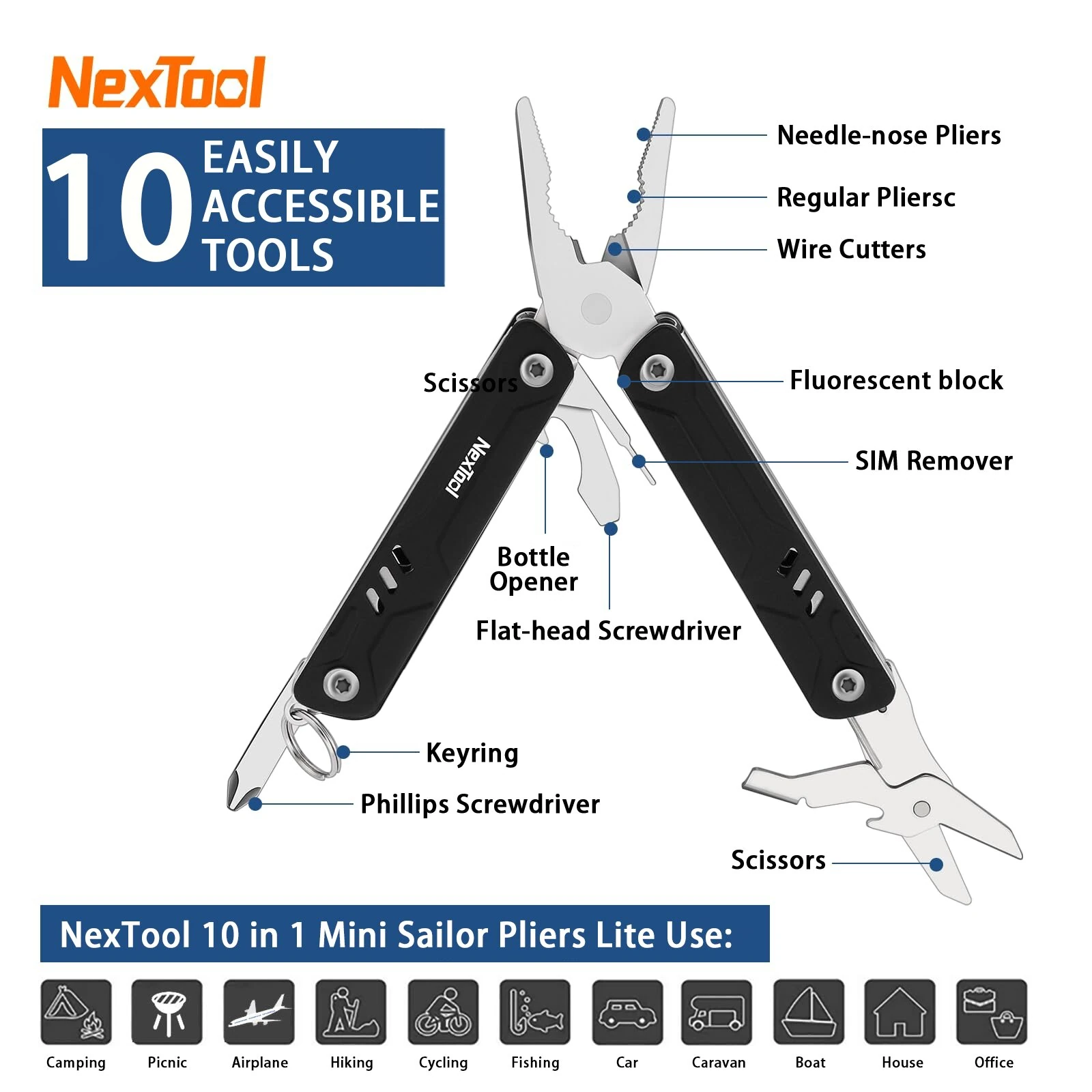 NexTool Mini Sailor Pliers Lite 10 In 1 Folding EDC Multi Tool Scissors Screwdriver Outdoor Portable Equipment Hand Tools — view 2
