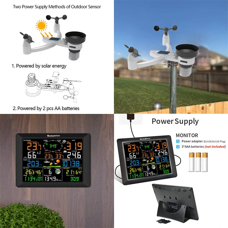 NicetyMeter 7-in-1 Weather Station Indoor Outdoor Temperature Humidity Wind Speed Direction Rain UV Wireless Color Console Forecast Data — view 4