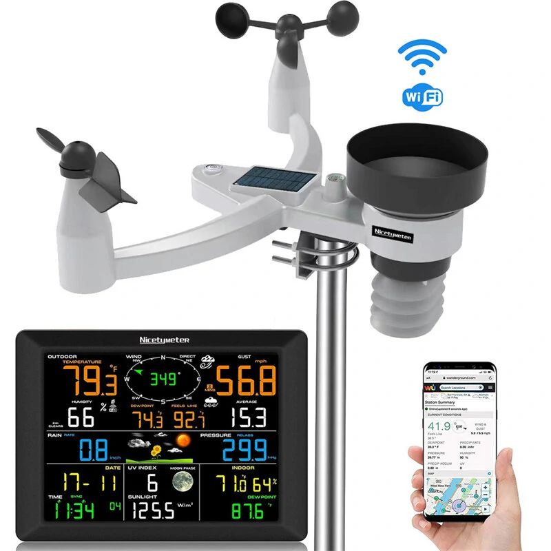 NicetyMeter 7-in-1 Weather Station Indoor Outdoor Temperature Humidity Wind Speed Direction Rain UV Wireless Color Console Forecast Data — view 6
