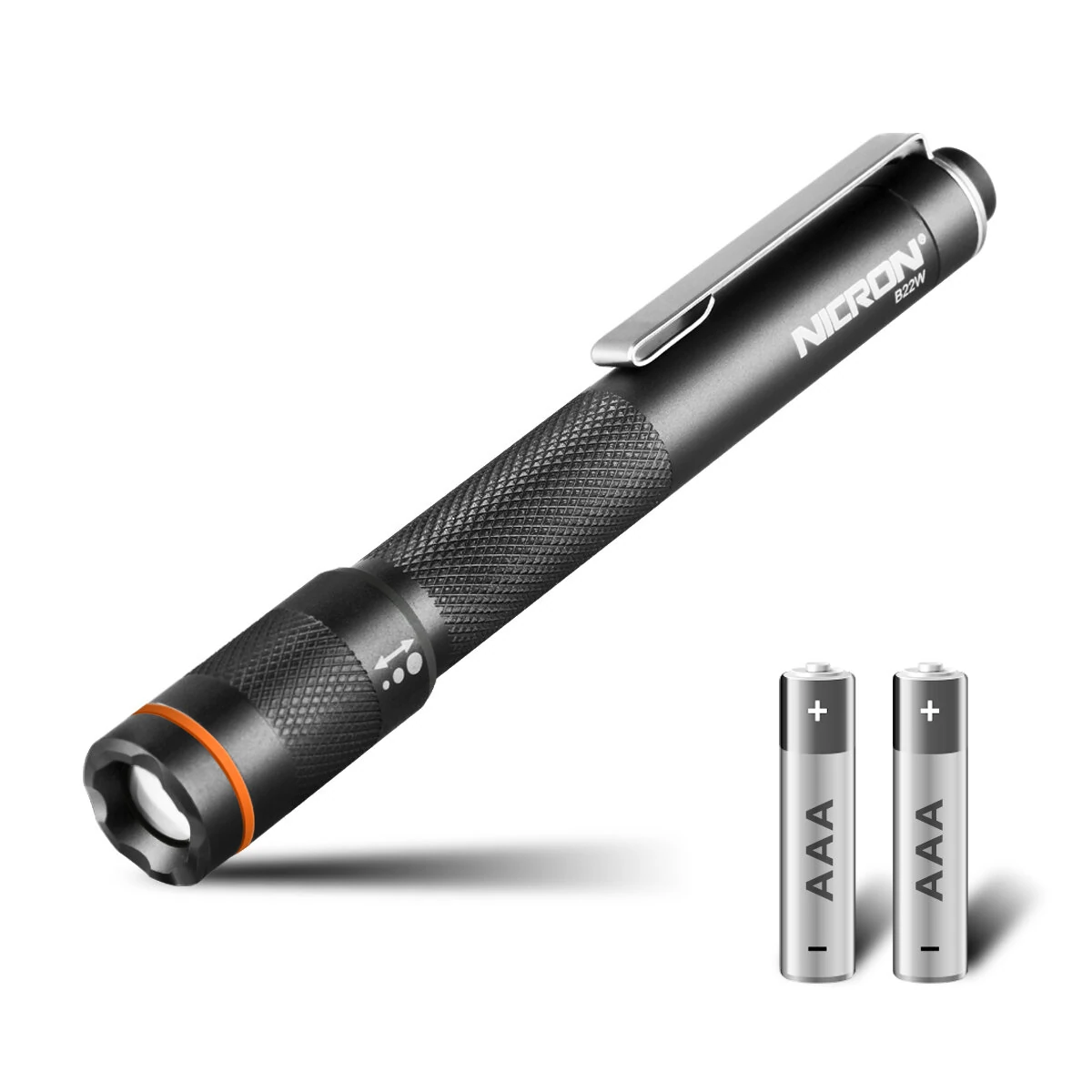 NICRON B22W LED Pocket Pen Light 120 Lumens Portable Zoomable Flashlight with Clip for Inspection Outdoor Camping Flashlight 2pcs AAA Penlight — NICRON