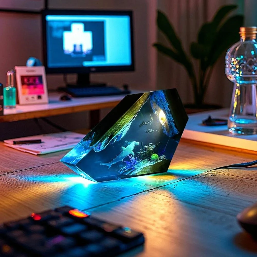 NIKOLATOY The Underwater World Creative Resin Night Light Wooden Base Desktop Ornament — view 3