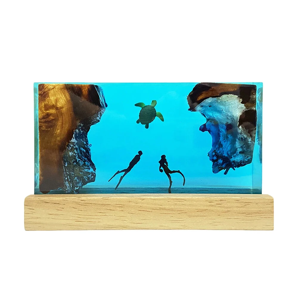NIKOLATOY The Underwater World Creative Resin Night Light Wooden Base Desktop Ornament — view 9