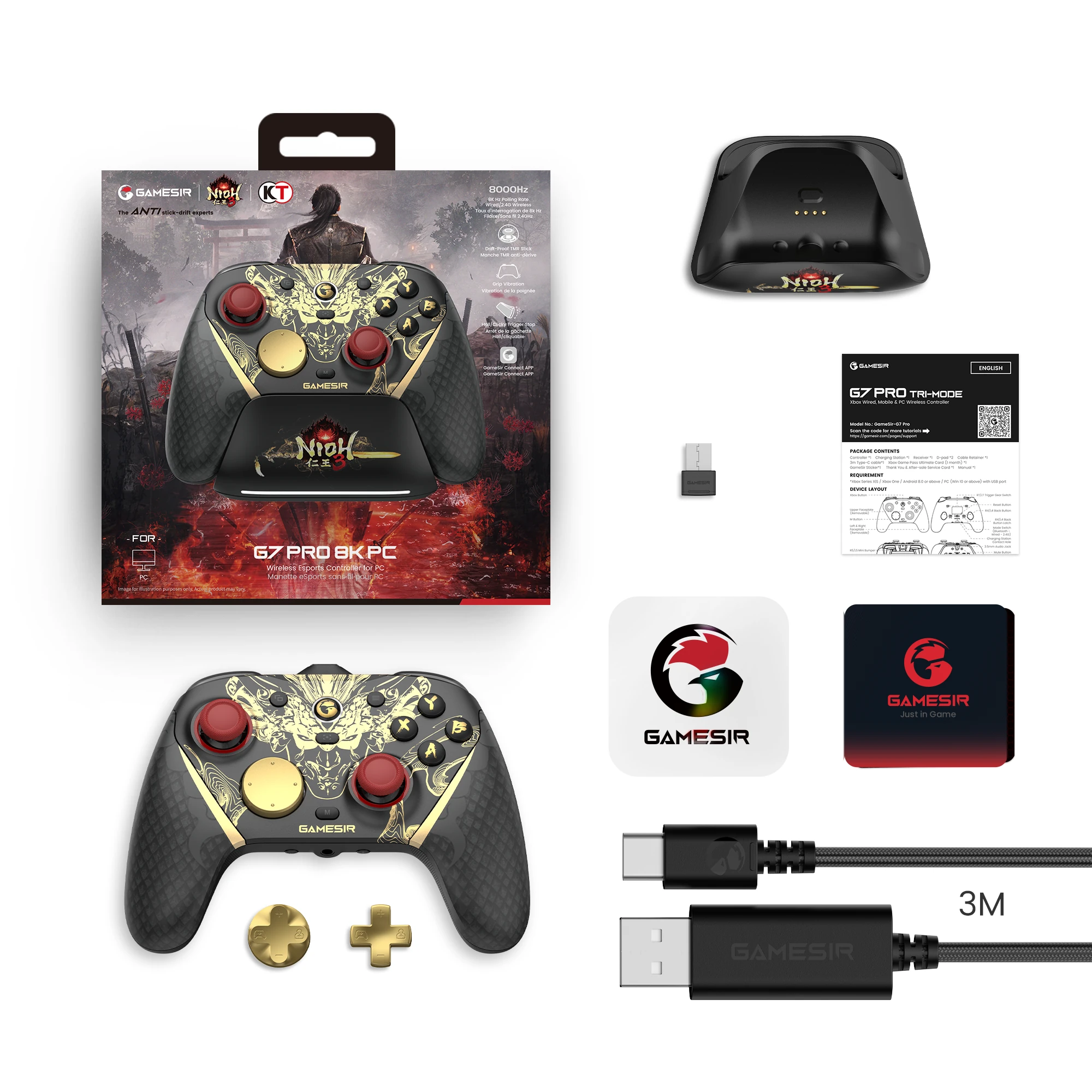 [Nioh 3 Edition] GameSir G7 Pro 8K PC Wireless Esports Controller with TMR Sticks and Dual-mode Trigger Stops 8KHz Polling Rate 6-Axis Gyro 1200mAh Dual Mode Gamepad with Charging Station — view 7