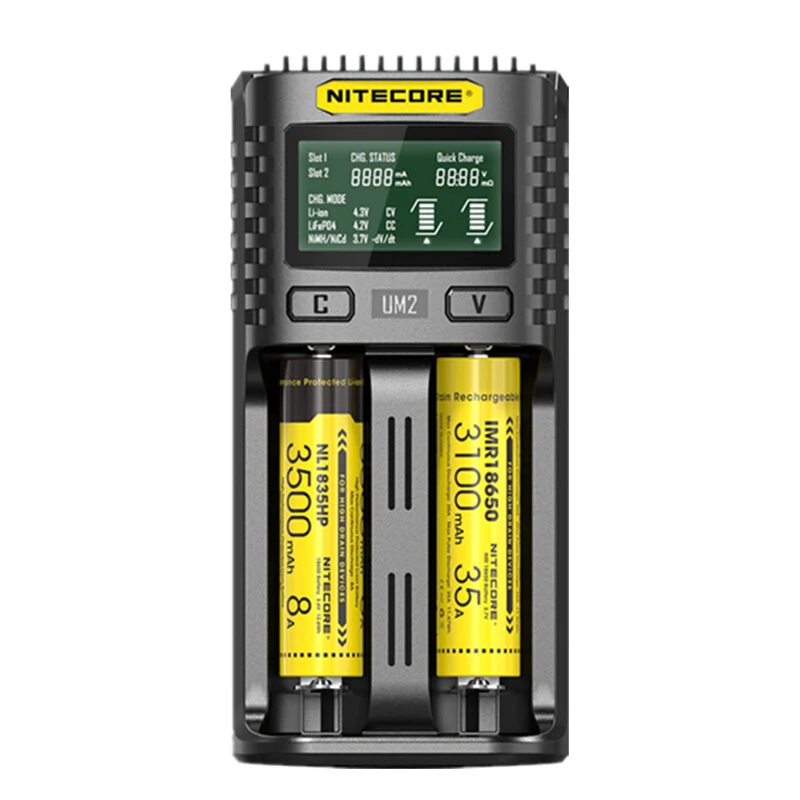 NITECORE UM2 LCD Display 5V/2A Lithium Battery Charger USB QC Smart Rapid Charger For AA AAA 18650 21700 26650 — NITECORE
