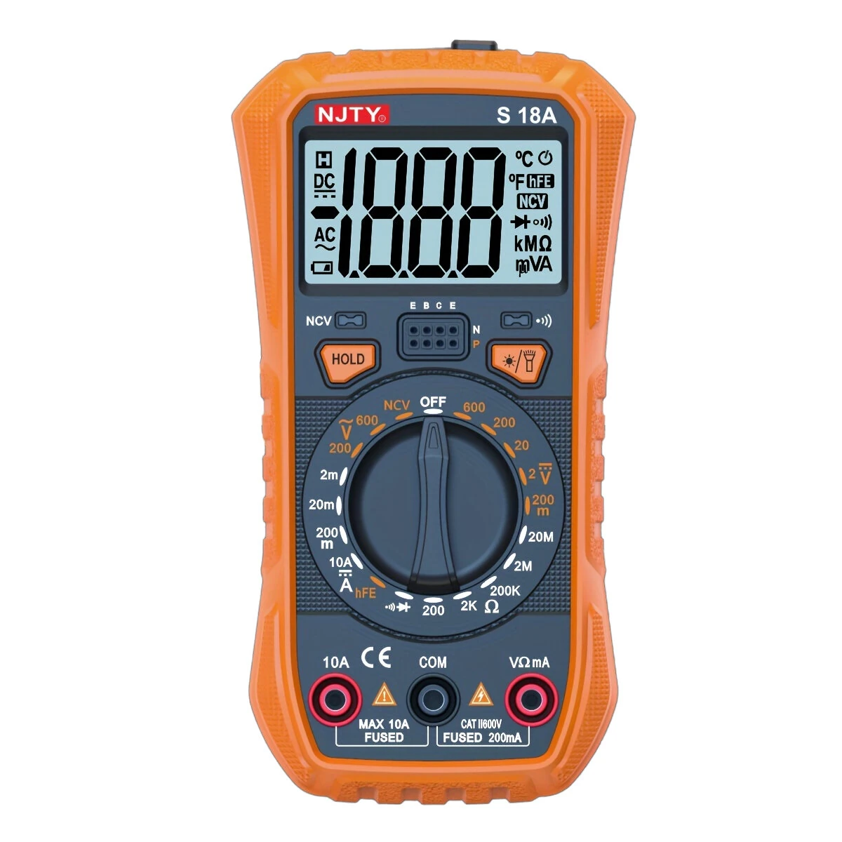 NJTY S18A Digital Multimeter High Precision Flashlight Backlit Display Non Contact Voltage Inspection Battery Powered Multimeter