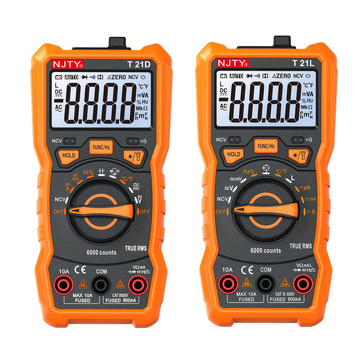 NJTY T21D T21L Multimeter 6000 Counts Auto Range AC DC Voltage Current Resistance Capacitance Temperature Inductance Measurement True RMS Test Tool