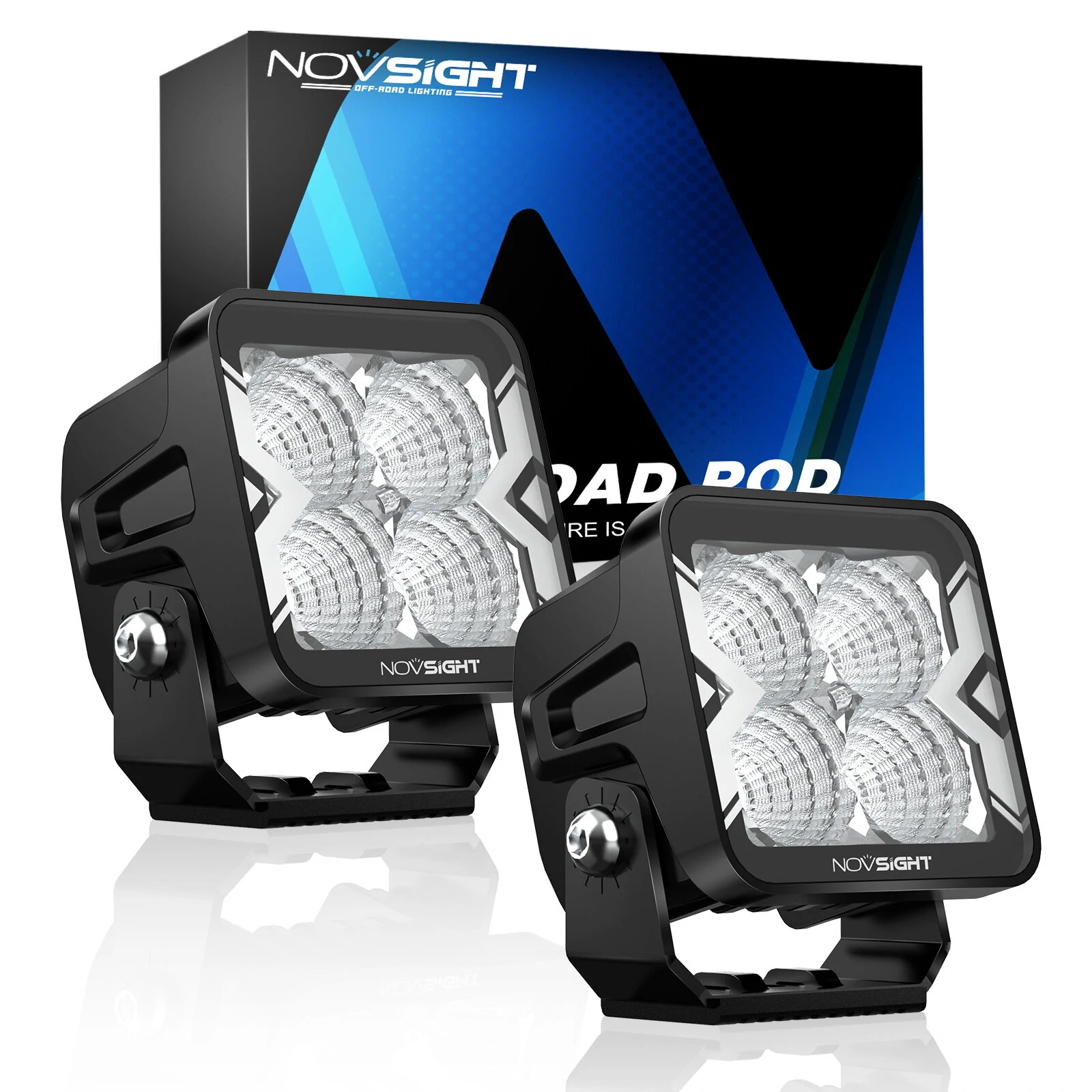 NOVSIGHT 2PCS 3 Inch Flood Beam Light LED Pod Light Square Cube Lamp IP68 Waterproof for Truck ATV UTV SUV Boat Car