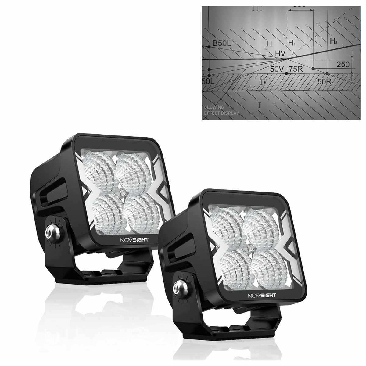NOVSIGHT 2PCS 3 Inch Flood Beam Light LED Pod Light Square Cube Lamp IP68 Waterproof for Truck ATV UTV SUV  Boat Car — view 3