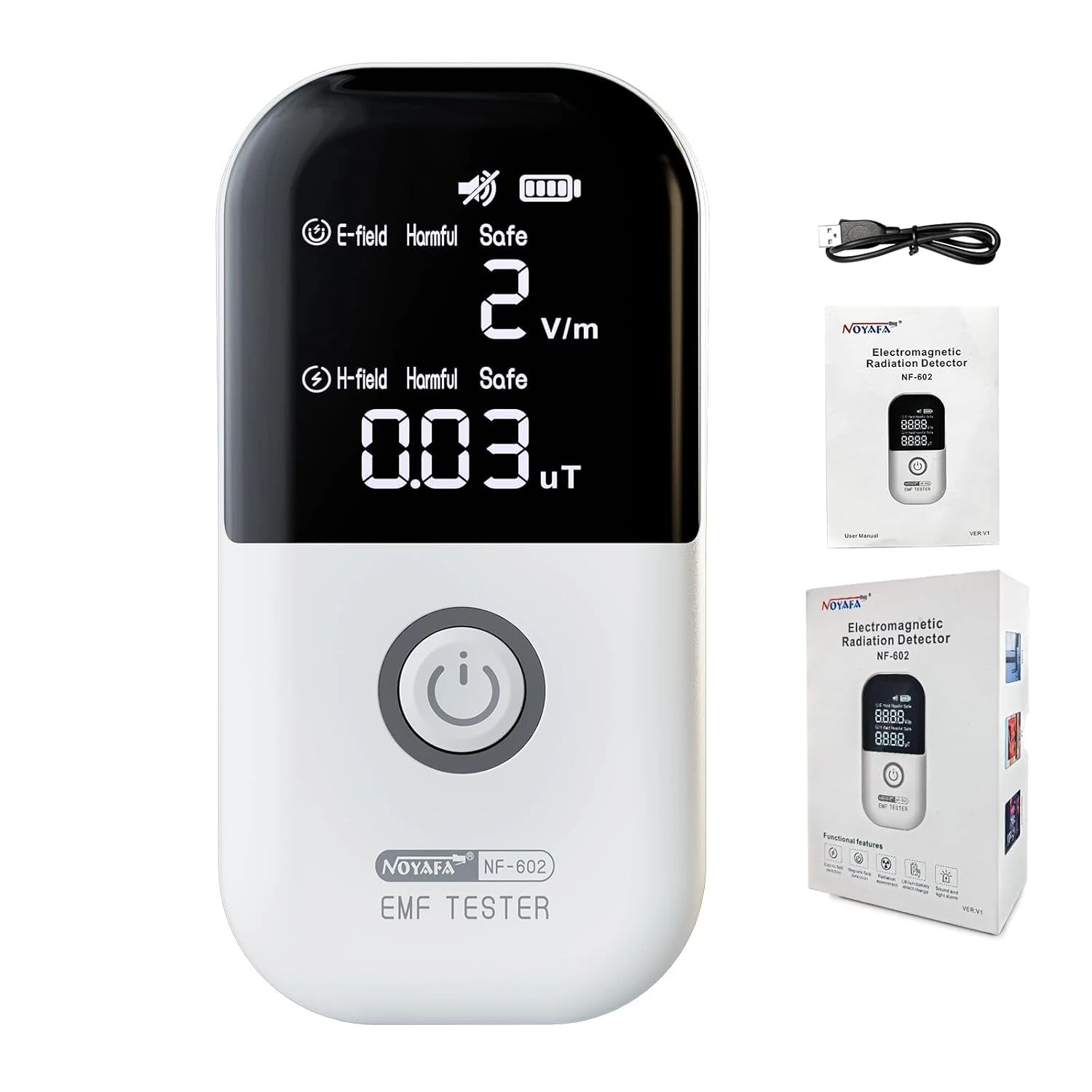 NOYAFA Upgraded EMF Meter Rechargeable Electromagnetic Field Radiation probe with High Precision LCD Display for Home Office Ghost Hunting WiFi 5G Signals 700mAh Battery — NOYAFA