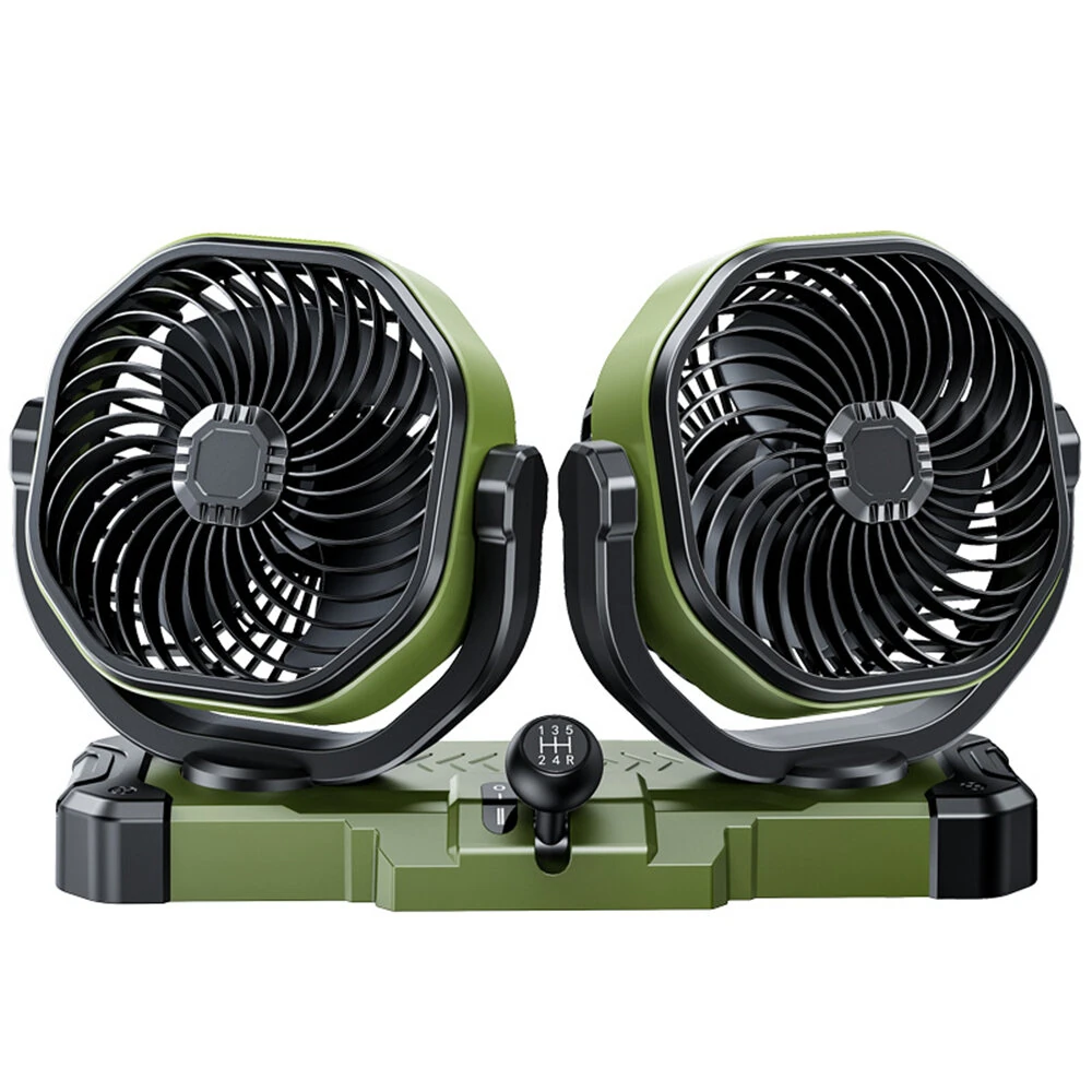OATSBASF 5V 12V 24V Dual Head Car Fan 2 Speed Adjustment 360° Rotatable Low Noise USB Lighter Universal Vehicle Cooling Fan — image 1
